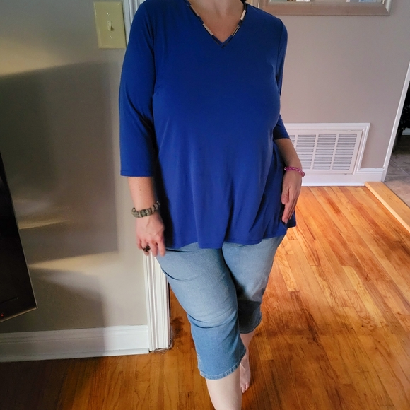 CATHERINES Black Label Hi-Low Myrtle Tunic Art Deco Pattern V Back Size 0x 14/16 - Picture 5 of 16